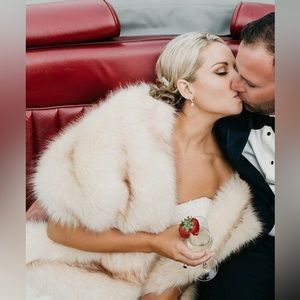 COPY - Sissily champagne wedding bridal faux fur stole wrap shawl cape